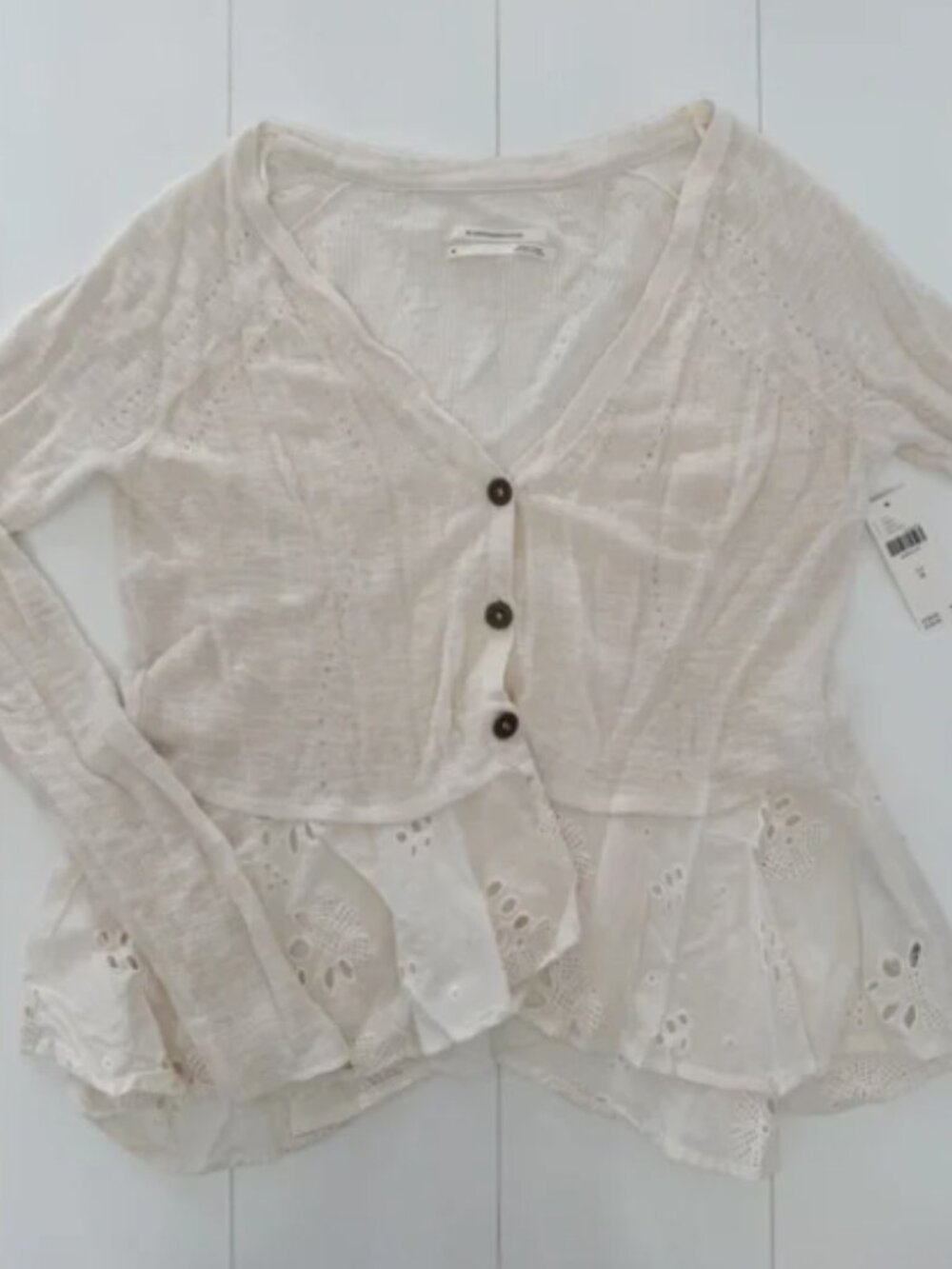 Anthropologie | NWT | Ivory Knit Cardigan with Lace Detail